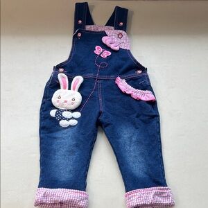 Adorable Denim Kids Overalls with Bunny and Pink Accents